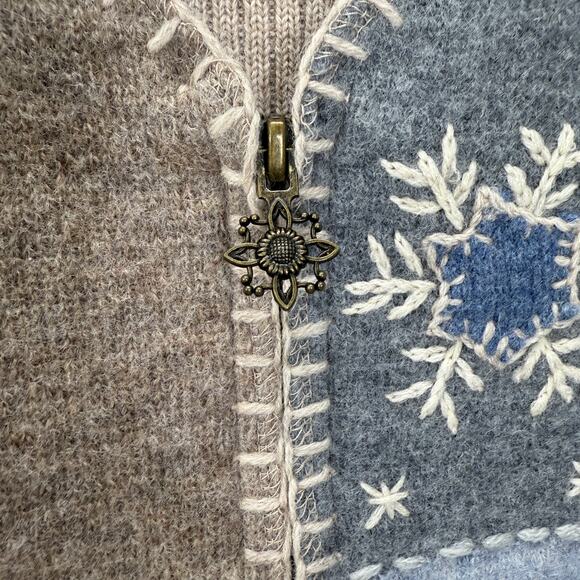 Vintage Woolrich Patchwork Winter Concept Vest Womens L Wool Beige Blue Owl Snow - Picture 4 of 6